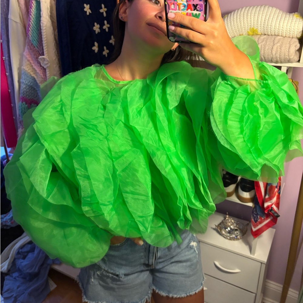 FUN Vibrant Green Ruffled Women's Top
